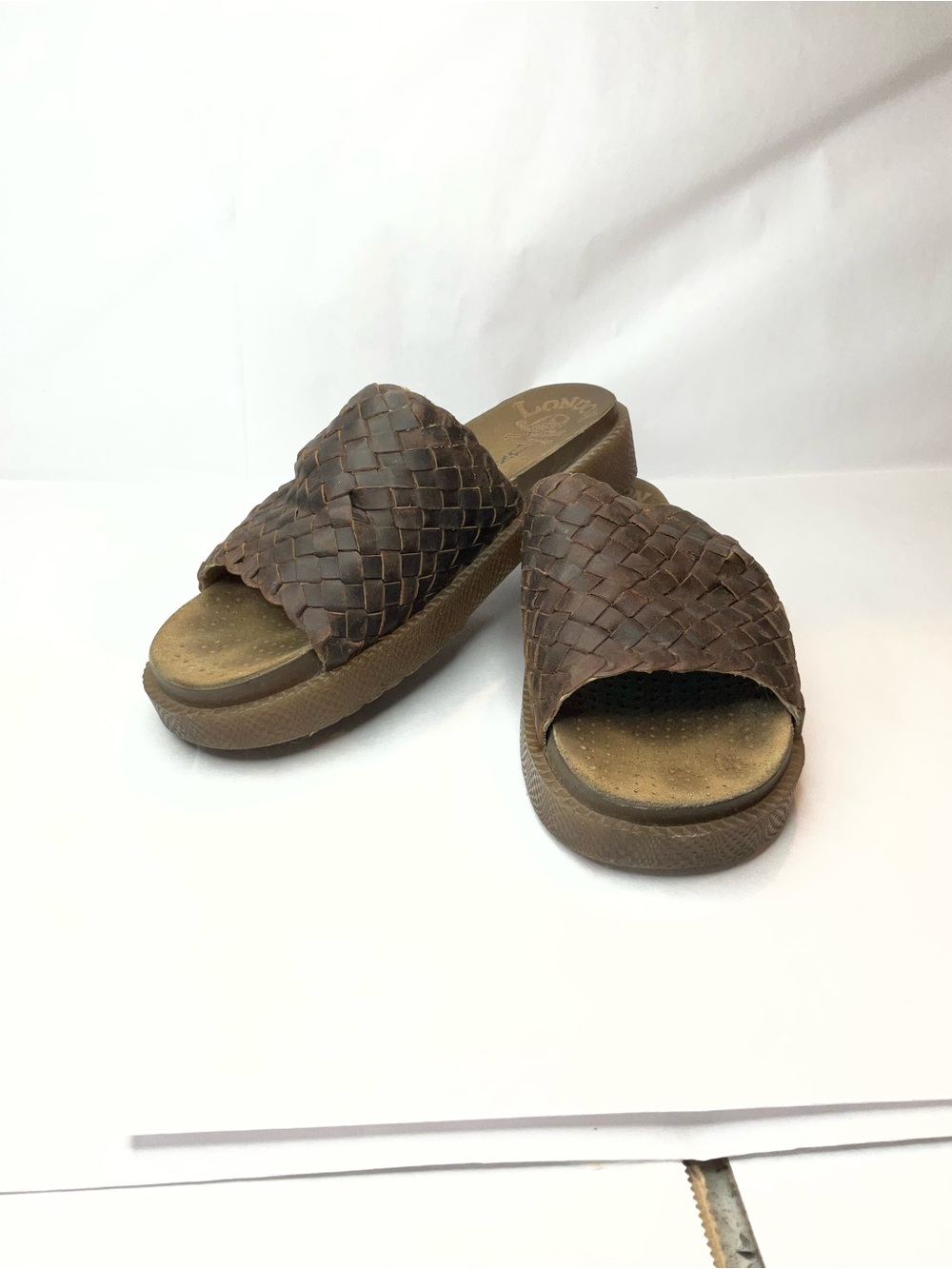 Vintage 90s London Underground women UK 7 wooden Platform Woven Slide Sandal